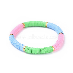 Stretch Bracelets, with Handmade Polymer Clay Heishi Beads and Brass Spacer Beads, Colorful, 2-1/8 inch(5.3cm)(BJEW-JB04479-03)