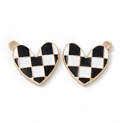 Alloy Enamel Pendants, Golden, Heart with Tartan Pattern Charm, White, 20.5x18x2.5mm, Hole: 1.8mm(ENAM-K066-05B)