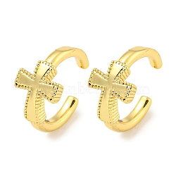 Brass Cuff Earrings, Cross, Real 18K Gold Plated, 12x6mm(EJEW-C104-136G)