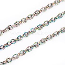 Ion Plating(IP) 304 Stainless Steel Cable Chains, with Spool, Soldered, Oval, Rainbow Color, 2.5x1.5~2x0.5mm, about 32.8 Feet(10m)/roll(CHS-I003-O01)