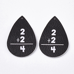 PU Leather Big Pendants, Single-Sided, teardrop, with Word, Black, 56x36.5x2mm, Hole: 1.2mm(X-FIND-R072-10-B01)