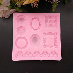 Food Grade Silicone Molds, Fondant Molds, For DIY Cake Decoration, Chocolate, Candy, UV Resin & Epoxy Resin Jewelry Making, Oval & Flat Round & Floral & Rectangle, Hot Pink, 90x90x8mm(DIY-L006-10)