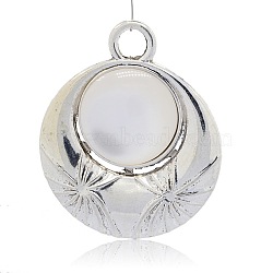 Antique Silver Tone Alloy Resin Imitation Cat Eye Big Pendants, Flat Round Necklace Charms, WhiteSmoke, 69x58x10mm, Hole: 9mm(PALLOY-J468-01AS)