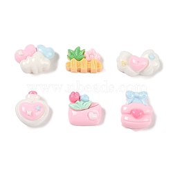 Opaque Resin Decoden Cabochons, Cloud/Fence/Heart, Mixed Color, Mixed Shapes, 9.5~7.5x12~15.5x6.5~7.5mm(CRES-M036-08)