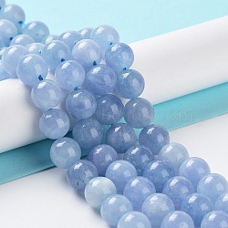 Dyed Natural Malaysia Jade Beads Strands, Round, Cornflower Blue, 10mm, Hole: 1.2mm, about 19pcs/strand, 7.09 inch(18cm)(G-G021-02C-07)