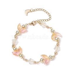 Moon & Star Glass Beaded Bracelet with 304 Stainless Steel Clasps, Golden, 7-3/4 inch(19.7cm)(BJEW-JB09958)