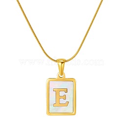 Stainless Steel Snake Bone Chain Alphabet Necklace with Shell Pendant, Letter E, Golden(WD3660-5)