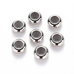 202 Stainless Steel Beads, with Rubber Inside, Slider Beads, Stopper Beads, Rondelle, Stainless Steel Color, 10x4.5mm, Hole: 5.5mm, Rubber Hole: 3mm(STAS-S103-19P)