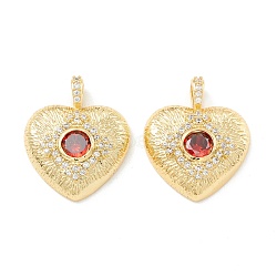 Rack Plating Brass Micro Pave Clear & Orange Red Cubic Zirconia Pendants, Cadmium Free & Nickel Free & Lead Free, Heart, Real 18K Gold Plated, 21x17.5x5mm, Hole: 4x2.5mm(KK-D073-15G)