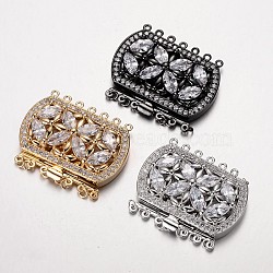 Brass Cubic Zirconia Box Clasps, Cadmium Free & Nickel Free & Lead Free, Rectangle, Mixed Color, 34x43x12mm, Hole: 1.5mm(ZIRC-O020-08-NR)