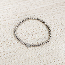 304 Stainless Steel Beads Stretch Bracelets for Women, Heart with Letter, Stainless Steel Color, Letter P, Inner Diameter: 2.24 inch(5.7cm)(FS-WGC4F34-16)