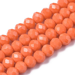 Opaque Solid Color Glass Beads Strands, Faceted, Rondelle, Coral, 8x6mm, Hole: 1mm, about 63~65pcs/strand, 39~40cm(EGLA-A034-P8mm-D20)