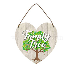 Wood Hanging Wall Decorations, with Jute Twine, Heart with Word, Green, 30x30x5mm(HJEW-WH0046-019)