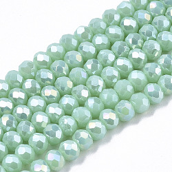 Electroplate Glass Beads Strands, Opaque Solid Color, AB Color Plated, Faceted, Rondelle, Dark Turquoise, 6x5mm, Hole: 1mm, about 83~85pcs/strand, 38~39cm(X-EGLA-A034-P6mm-B16)