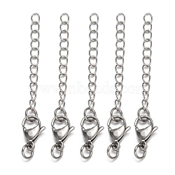 304 Stainless Steel Chain Extender, Stainless Steel Color, 65~70mm, Clasp: 9x15mm, Chain: 43mm, Ring: 6x1mm.(STAS-O083-07)