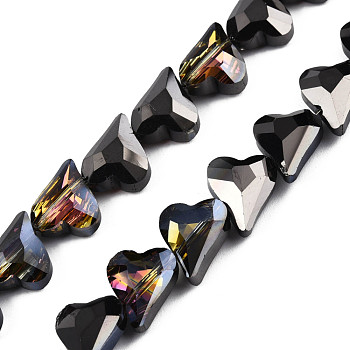Electroplate Transparent Glass Beads Strands, Faceted, Heart, Black, 12x10x5mm, Hole: 1mm, about 60Pcs/strand, 24.41 inch(62cm)