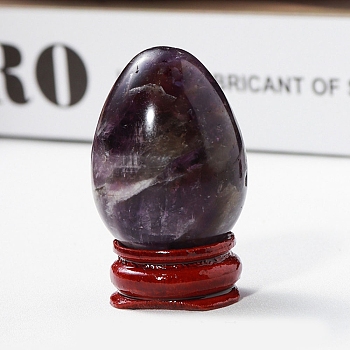 Easter Raw Natural Amethyst Egg Display Decorations, Wood Base Reiki Stones Statues for Home Office Decorations, 40x25mm