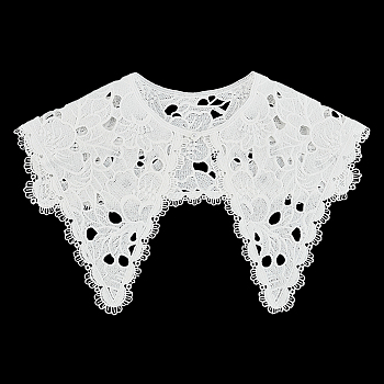 Polyester Computerized Embroidery Collar, Detachable Lace Neckline Trim, with ABS Pearl Button, Garment Accessories, White, 30x62x0.15cm