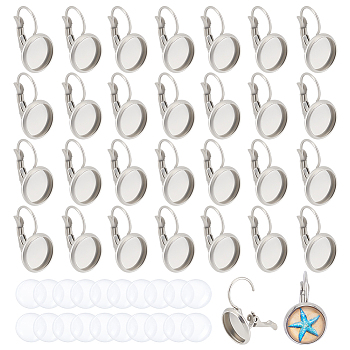 DIY Earring Making, with 304 Stainless Steel Leverback Earring Findings and Transparent Glass Cabochons, Stainless Steel Color, 74x72x17mm