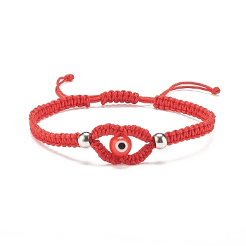 Lampwork Evil Eye Braided Bead Bracelet, Adjustable Friendship Bracelet for Women, Red, Inner Diameter: 2-1/8~3-1/2 inch inch(5.3~8.8cm)