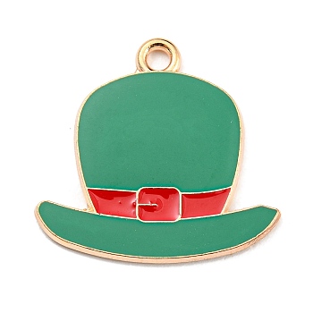 Saint Patrick's Day Alloy Enamel Pendants, Light Gold, Hat Charm, Red, 22x23x1.5mm, Hole: 2mm
