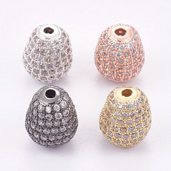 Brass Micro Pave Cubic Zirconia Beads, Long-Lasting Plated, teardrop, Mixed Color, 12x10mm, Hole: 2mm