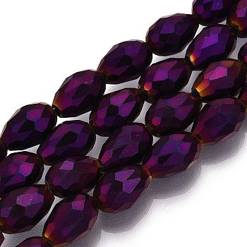 Electroplate Glass Bead Strands, Faceted, teardrop, Purple Plated, 12x8mm, Hole: 1mm, about 60pcs/strand, 27.5 inch