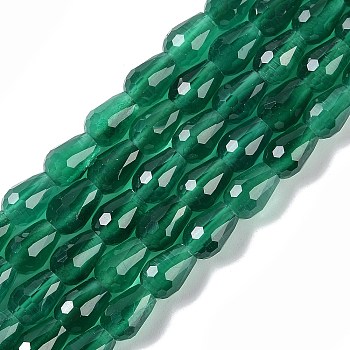 Cat Eye Beads Strands, Faceted, Teardrop, Dark Green, 8x6mm, Hole: 0.9mm, about 45pcs/strand, 14.76~14.96 inch(37.5~38cm)