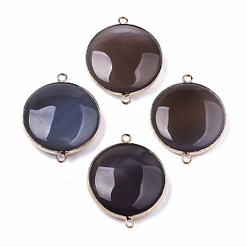 Natural Grey Agate Links Connectors, with Light Gold Tone Brass Findings, Flat Round, 39x31x8~10mm, Hole: 2.5mm