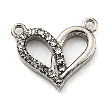 304 Stainless Steel Pendants with Crystal Rhinestone, Heart Charms, Stainless Steel Color, 13x15.5x3mm, Hole: 1.2mm