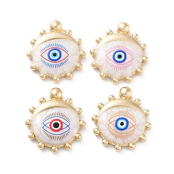 Rack Plating Alloy Enamel Pendants, with Resin, Sun with Evil Eye Charm, Cadmium Free & Nickel Free & Lead Free, Golden, Mixed Color, 20.5x18.5x4mm, Hole: 1.6mm