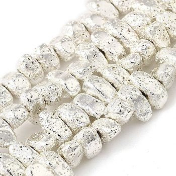 Electroplated Natural Lava Rock Beads Strands, Tumbled Stone, Nuggets, Silver Plated, 8~9.5x5~6.5x4~4.5mm, Hole: 1.2mm, about 88pcs/strand, 15.75 inch(40cm)