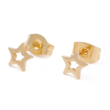 304 Stainless Steel Stud Earrings, Star, Golden, 6x6mm, Pin: 0.7mm, 12pair/card