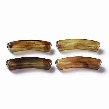 Two Tone Acrylic Beads, Imitation Gemstone, Curved Tube, Dark Khaki, 31x9.5x7.5mm, Hole: 1.8mm