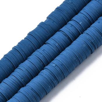 Flat Round Eco-Friendly Handmade Polymer Clay Beads, Disc Heishi Beads for Hawaiian Earring Bracelet Necklace Jewelry Making, Steel Blue, 10mm