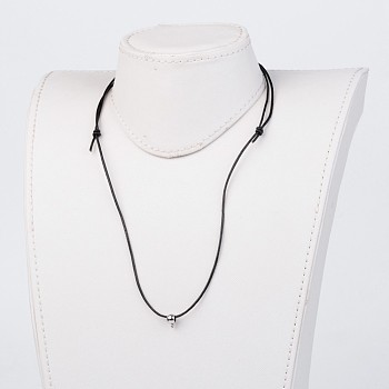 Cowhide Leather Cord Necklace Making, with Stainless Steel Beads, Black, 19.6 inch~29.9 inch