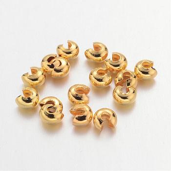 Iron Crimp Beads Covers, Cadmium Free & Nickel Free & Lead Free, Golden, 3mm In Diameter, Hole: 1.2~1.5mm