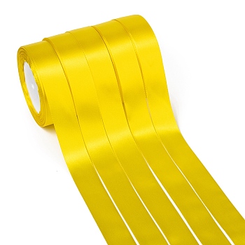 Single Face Satin Ribbon, Polyester Ribbon, Yellow, 1 inch(25mm) wide, 25yards/roll(22.86m/roll), 5rolls/group, 125yards/group(114.3m/group)