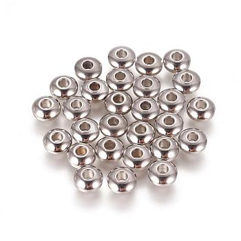 304 Stainless Steel Smooth Rondelle Beads, Stainless Steel Color, 6x3mm, Hole: 2mm