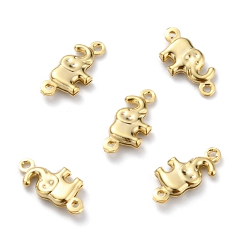 Brass Links Connectors, Elephant Shape, Real 24K Gold Plated, 14x6.5x2.5mm, Hole: 1mm