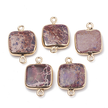 Natural Regalite/Imperial Jasper/Sea Sediment Jasper Links/Connectors, with Golden Tone Brass and Iron Findings, Square, Indian Red, 24x16x5mm, Hole: 2mm