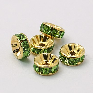 8mm Green Rondelle Brass + Rhinestone Spacer Beads