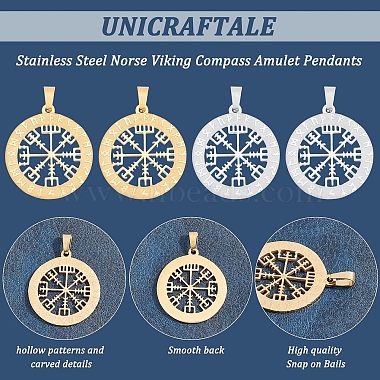 Unicraftale 6 pièces 2 couleurs 304 pendentifs amulette boussole viking nordique en acier inoxydable(STAS-UN0038-27)-6