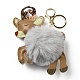 Imitation Rex Rabbit Fur & PU Leather Christmas Reindeer Pendant Keychain(KEYC-K018-02KCG-01)-1