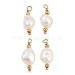 Natural Baroque Keshi Pearl Pendants, with 304 Stainless Steel Findings, Nuggets Charms, Ion Plating(IP), White, Real 18K Gold Plated, 20~23x7.5~9x6~7.5mm, Hole: 2.5mm(PA-CBA0A45-04G)