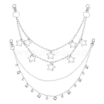 2Pcs 2 Styles Heart Star Alloy & Iron Double Layer Chains for Jeans Pants, with Brass Curb Chains, Alloy Charms and Swivel Lobster Claw Clasps, Platinum, 450~470mm, 1pc/style(HJEW-GA00015)