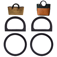 4Pcs 2 Style Wood D-Ring & Round Ring Bag Handles, for Bag Handle Replacement Accessories, Black, 13.9x1.2cm & 8.55x12x0.9cm, Inner Diameter: 11.35cm & 5.9x9.25cm, 2pcs/style(DIY-WR0002-58)