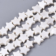 Natural Freshwater Shell Beads Strands, Star, Linen, 8x9x3mm, Hole: 0.7mm, about 47~49pcs/strand, 13.19 inch~14.33 inch(33.5~36.4cm)(SHEL-N026-49)