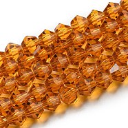 Transparent Glass Beads Strands, Faceted, Bicone, Dark Orange, 4x4mm, Hole: 0.8mm, about 87~98pcs/strand, 12.76~14.61 inch(32.4~37.1cm)(GLAA-F029-4mm-28)