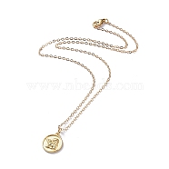 Brass Pendant Necklaces, with Cable Chains and 304 Stainless Steel Lobster Claw Clasps, Flat Round with Angel, Golden, 16.54 inch(42cm)(NJEW-JN02679-03)